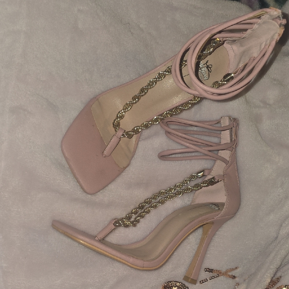 Bisou Bisou Pink and Gold Chain Heels